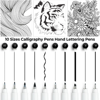Ohuhu Calligraphy Pens, Brush Chisel Fine 10 Size Tips (Canada Domestic Shipping)