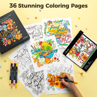 Ohuhu Water Based Brush & Fine Tips Art Markers with Bleed-Proof Coloring Book