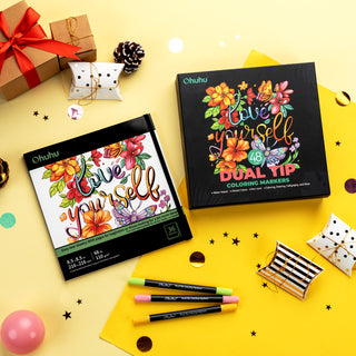 Ohuhu Water Based Brush & Fine Tips Art Markers with Bleed-Proof Coloring Book