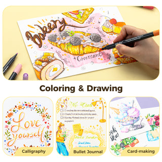 Ohuhu Water Based Brush & Fine Tips Art Markers with Bleed-Proof Coloring Book