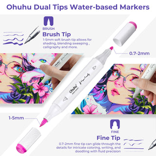 Ohuhu Paper-friendly (No Peeling) Markers Water-based 60 Colors