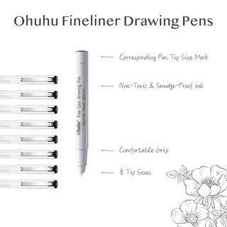 Ohuhu Fineliner Drawing Pen, 8 Pack