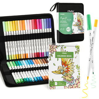 Ohuhu Pupe B 40 Paper-friendly (No Peeling)  Markers＆ Coloring Book Set