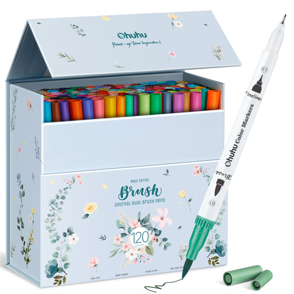 Ohuhu Maui 120 Colors Dual Tips Water Based Art Markers, Brush & Finel