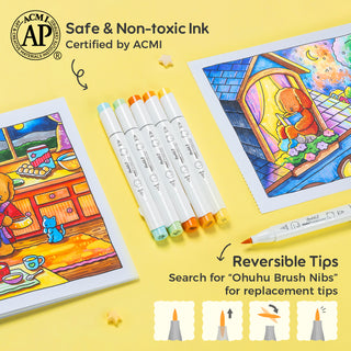 Ohuhu x Bobbie Goods Honolulu B 48 Colors Dual Tips Alcohol Art Markers, Brush & Fine