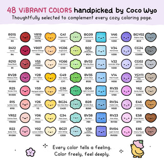 Ohuhu x Coco Wyo Cozy Mood Coloring Kit, Honolulu B 48 Colors Alcohol Markers with Brush & Fine Dual Tips, Coloring Book with Mood Tracker Pages