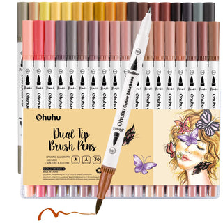 Ohuhu Maui 36 Skin Tone Colors Dual Tips Water Based Art Markers, Brush & Fineliner (Canada Domestic Shipping)