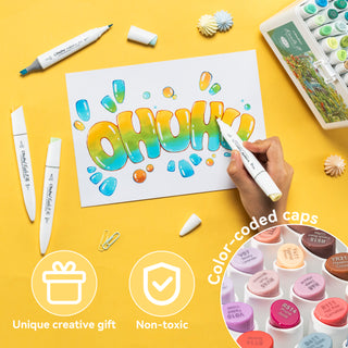 Ohuhu Kaala Slim Broad and Fine Dual Tips Alcohol Art Markers- 60 Colors Landscape Tone