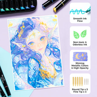Ohuhu Dual Nib Waterproof Acrylic Pen 30 / 60 / 90 Colors