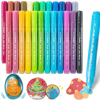 Ohuhu Acrylic Metallic Glitter Markers, 24 Colors - 0.7mm & 3mm Tip Paint Pens