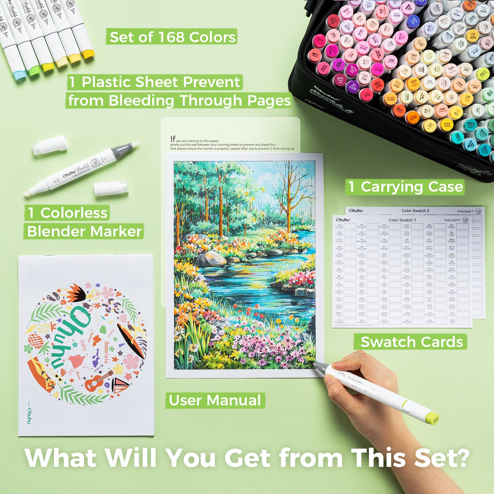 Ohuhu Honolulu B 168色 アルコールマーカーセット Ohuhu Honolulu 168 Colors Dual Tips Alcohol Art Markers (New Color Cod