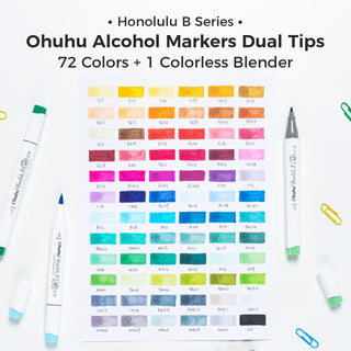 Ohuhu Honolulu 72 Colors Dual Tips Alcohol Art Markers (New Color Codes)