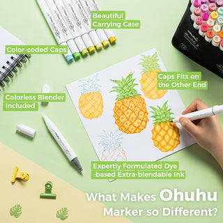 Ohuhu Honolulu 72 Colors Dual Tips Alcohol Art Markers (New Color Codes)