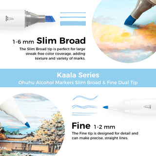 Ohuhu Kaala Slim Broad and Fine Dual Tips Alcohol Art Markers- 60 Colors Landscape Tone