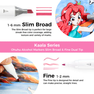 Ohuhu Kaala Four Tones Slim Broad and Fine Dual Tips Alcohol Art Markers (Canada Domestic Shipping)