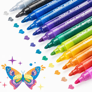 Ohuhu Water-Based Glitter Metallic Marker Pens, 12 Shimmer Colors