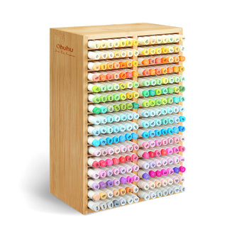 Ohuhu Bamboo Marker Organiser, Wooden Desktop Storage For 224 Marker Pens Honolulu And Oahu Series Of Marker Stationary Organiser, Pencil Holder With 32 Compartments For Classroom Office Decoration
